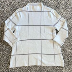 Tahari White and Gray Striped Knit Sweater Size Womens Large